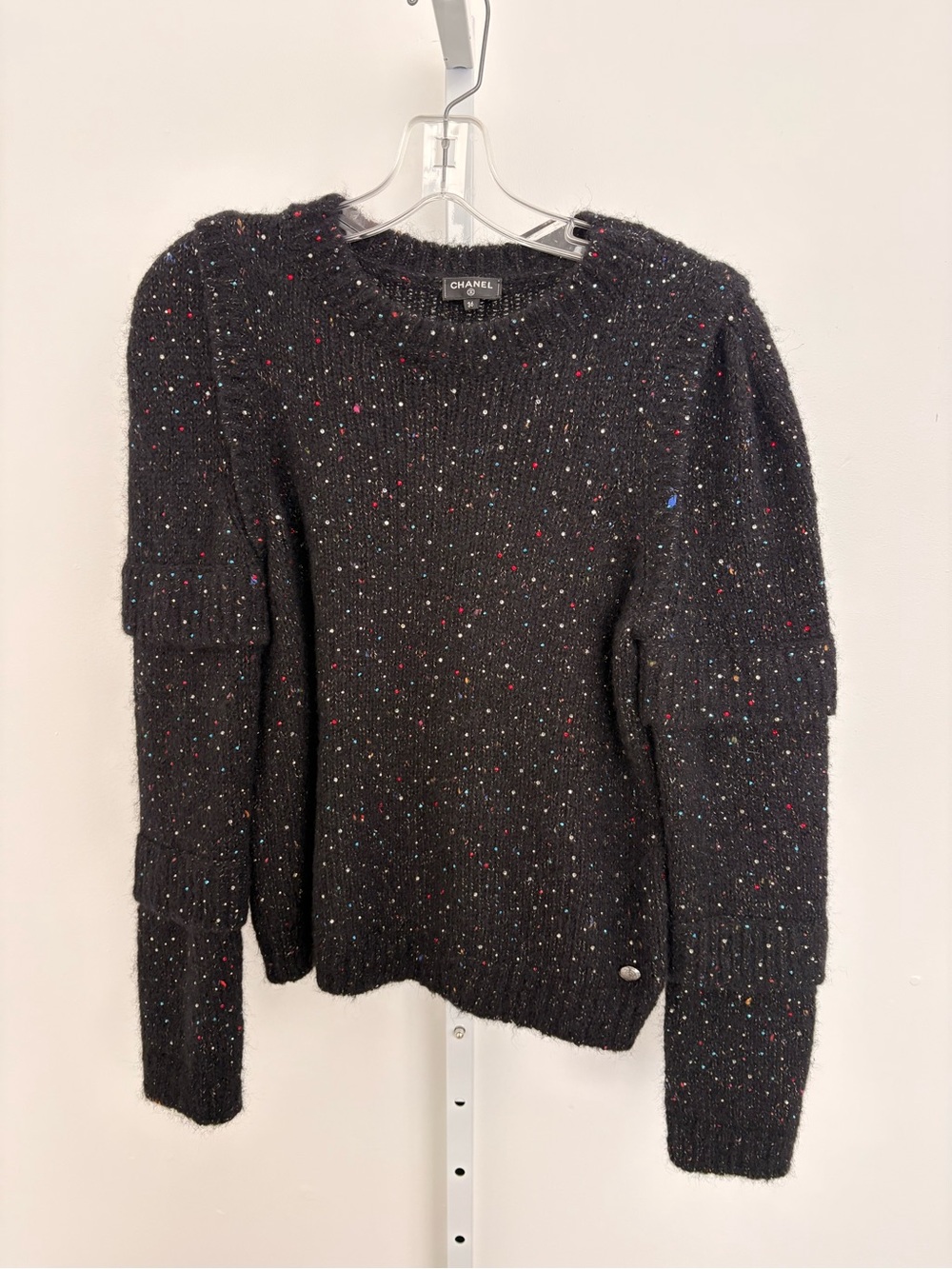 CHANEL Black Speckled Crewneck Sweater
